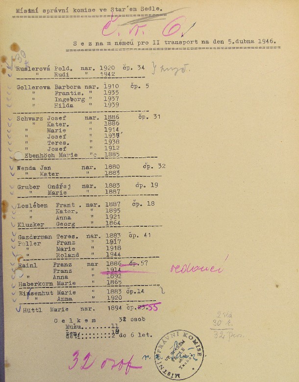 Transportliste vom 11. April 1946